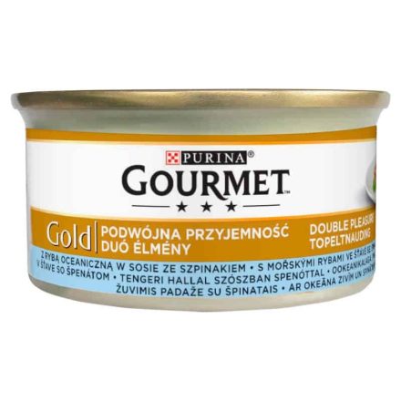 Gourmet Gold teljes értékű állateledel felnőtt macskáknak tengeri hallal szószban spenóttal 85g